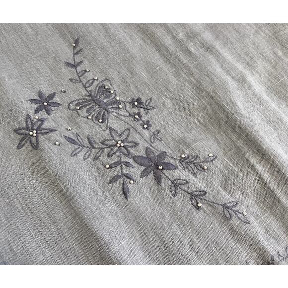 Vtg 90s Positive Attitude Linen Midi Dress Vest Set 1X Floral Embroidered Pearls - Picture 15 of 16